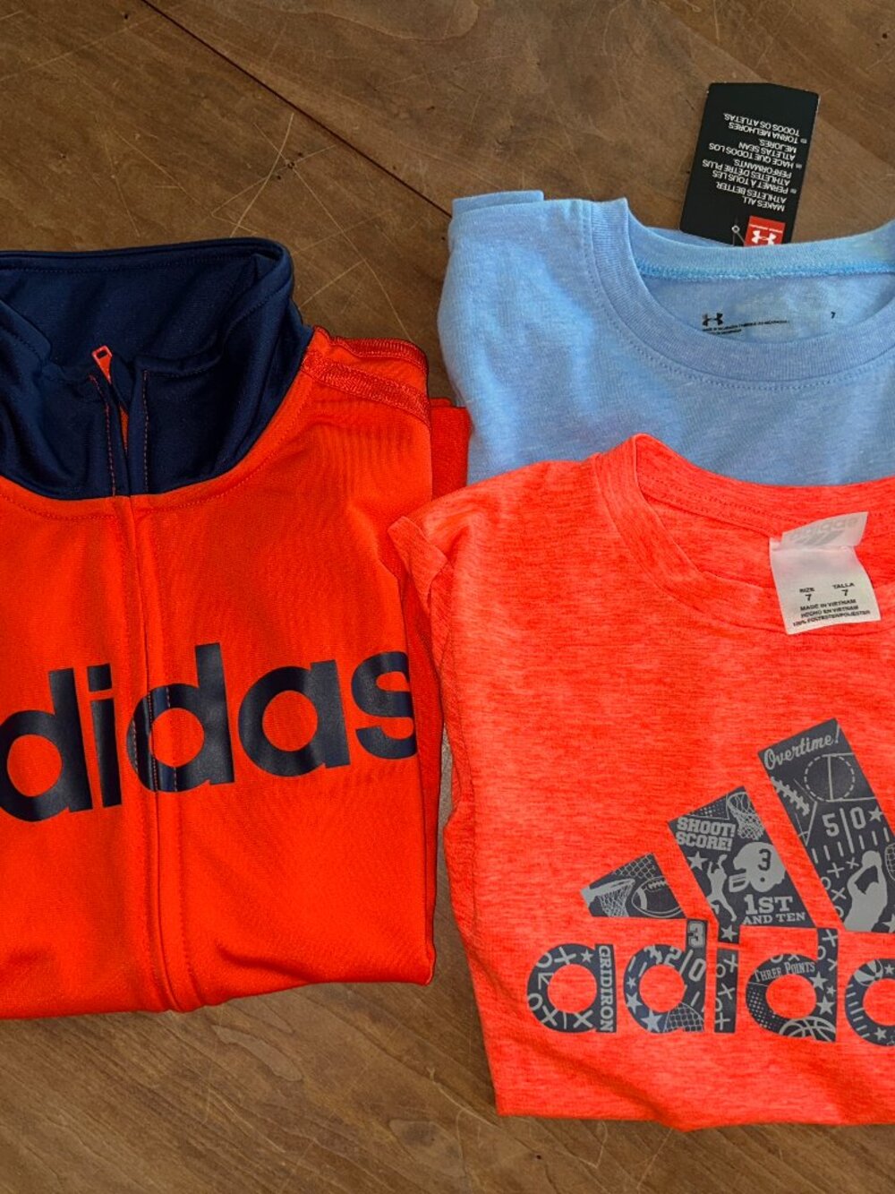 Adidas Boys Sz 7 Orange Track Jacket and Pair of Sz 7 T-shirts